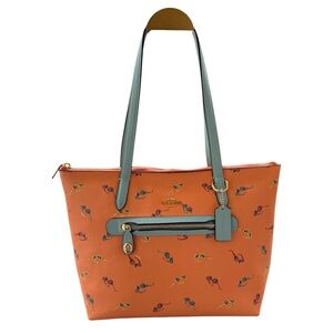 Coach City Leather Tote Novelty Sunglasses Print Shoulder Bag Coral Orange Blue